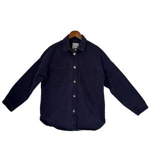 Stoosh Vintage Denim Jacket Women M Navy Barn Chore Shacket Pockets Farm Western